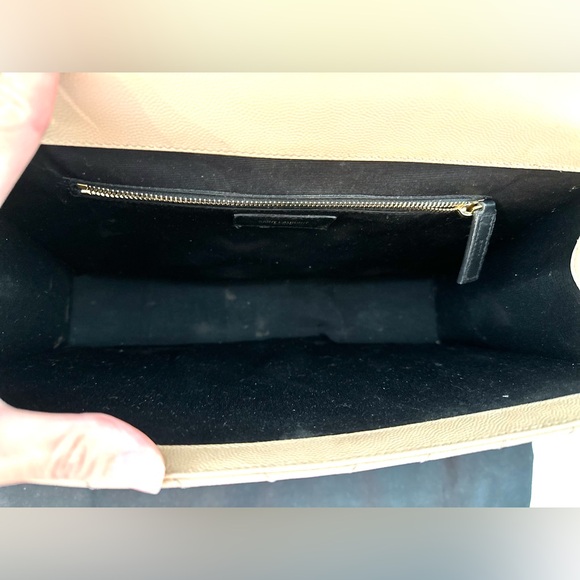 Auth SAINT LAURENT Grain De Poudre Matelasse Chevron Large Monogram Satchel Bag - Picture 9 of 16